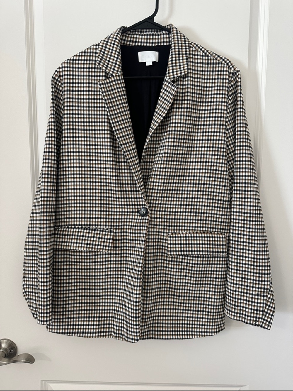 Checked Single-Button Blazer in Black and Cream